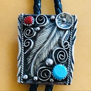 Sterling Silver Turquoise Coral Bolo Tie